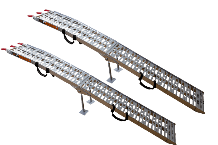 UNITRAILER ALR003 сгъваеми алуминиеви рампи за ремаркета 221 см 680 кг с колан и опора, комплект от 2
